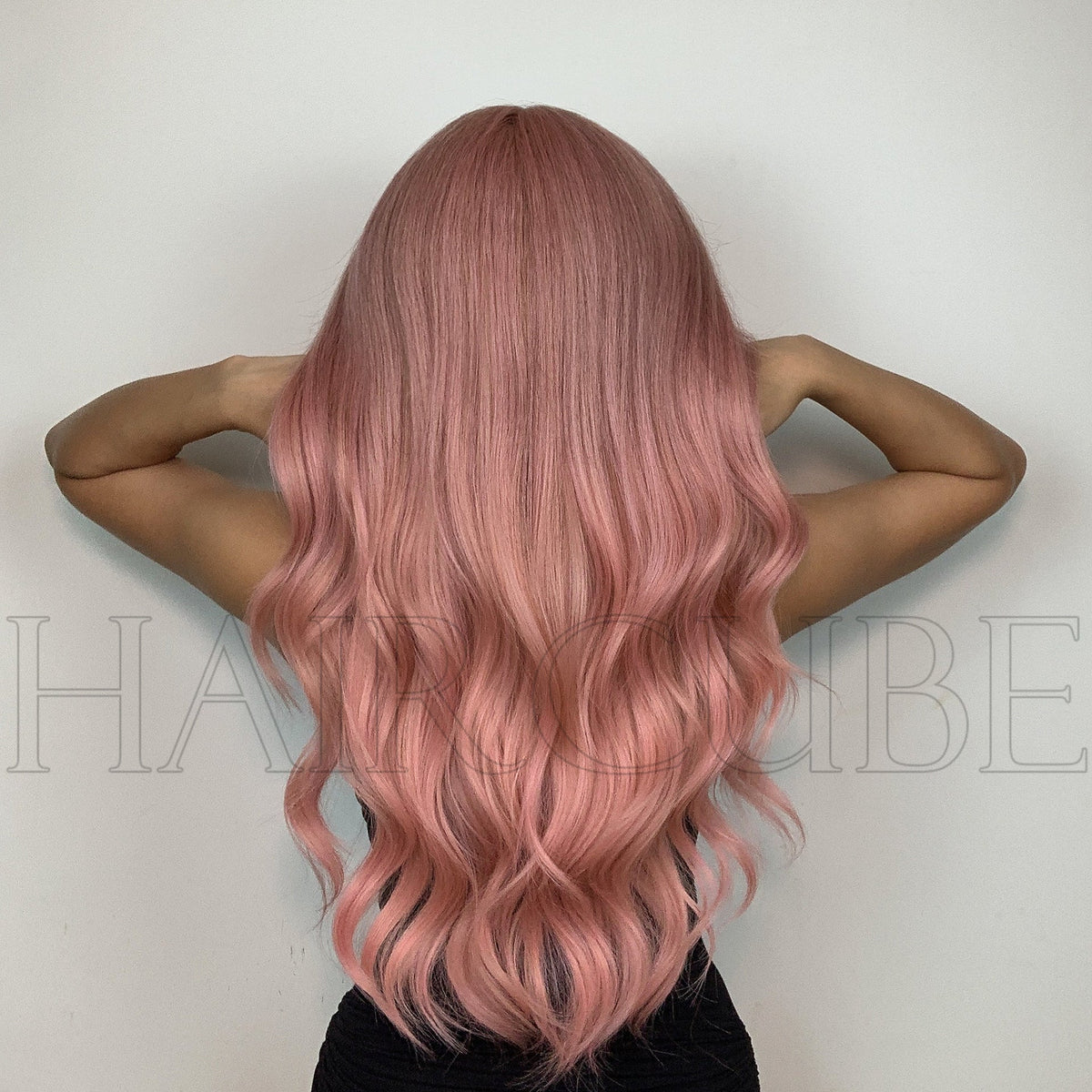 Long Curly Wig with Qi Bangs and Big Waves Pink