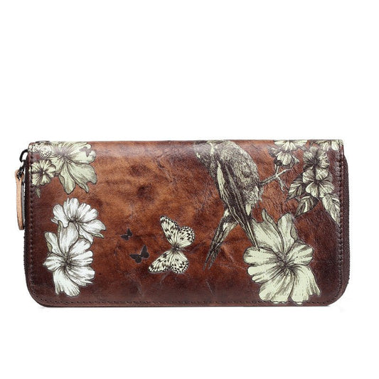 Long Handmade Leather Women's Multi - Card Pocket Clutch Wallet Brown