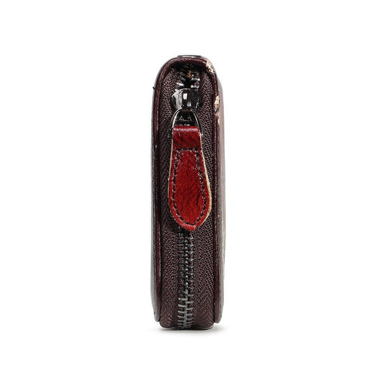 Long Handmade Leather Women's Multi - Card Pocket Clutch Wallet Brown