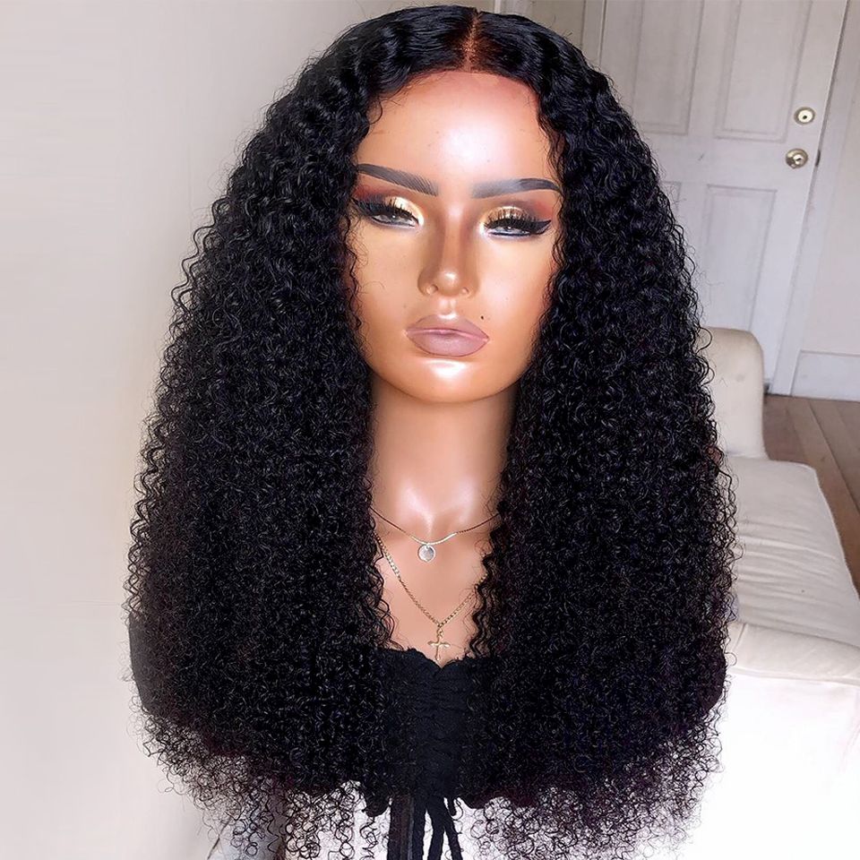 Long Kinky Curly Lace Front Human Hair Wig: Dense and Fluffy Black