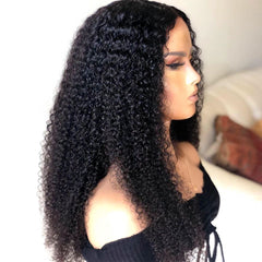 Long Kinky Curly Lace Front Human Hair Wig: Dense and Fluffy Black