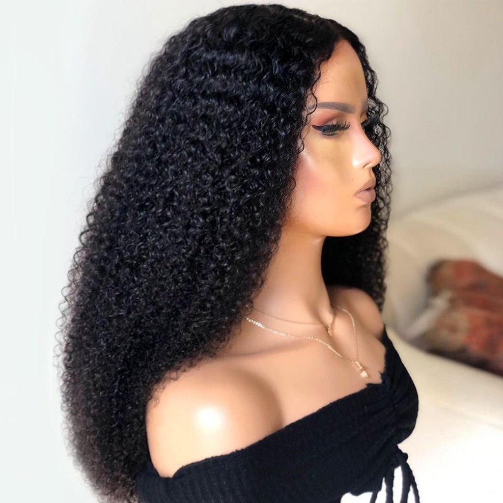 Long Kinky Curly Lace Front Human Hair Wig: Dense and Fluffy Black