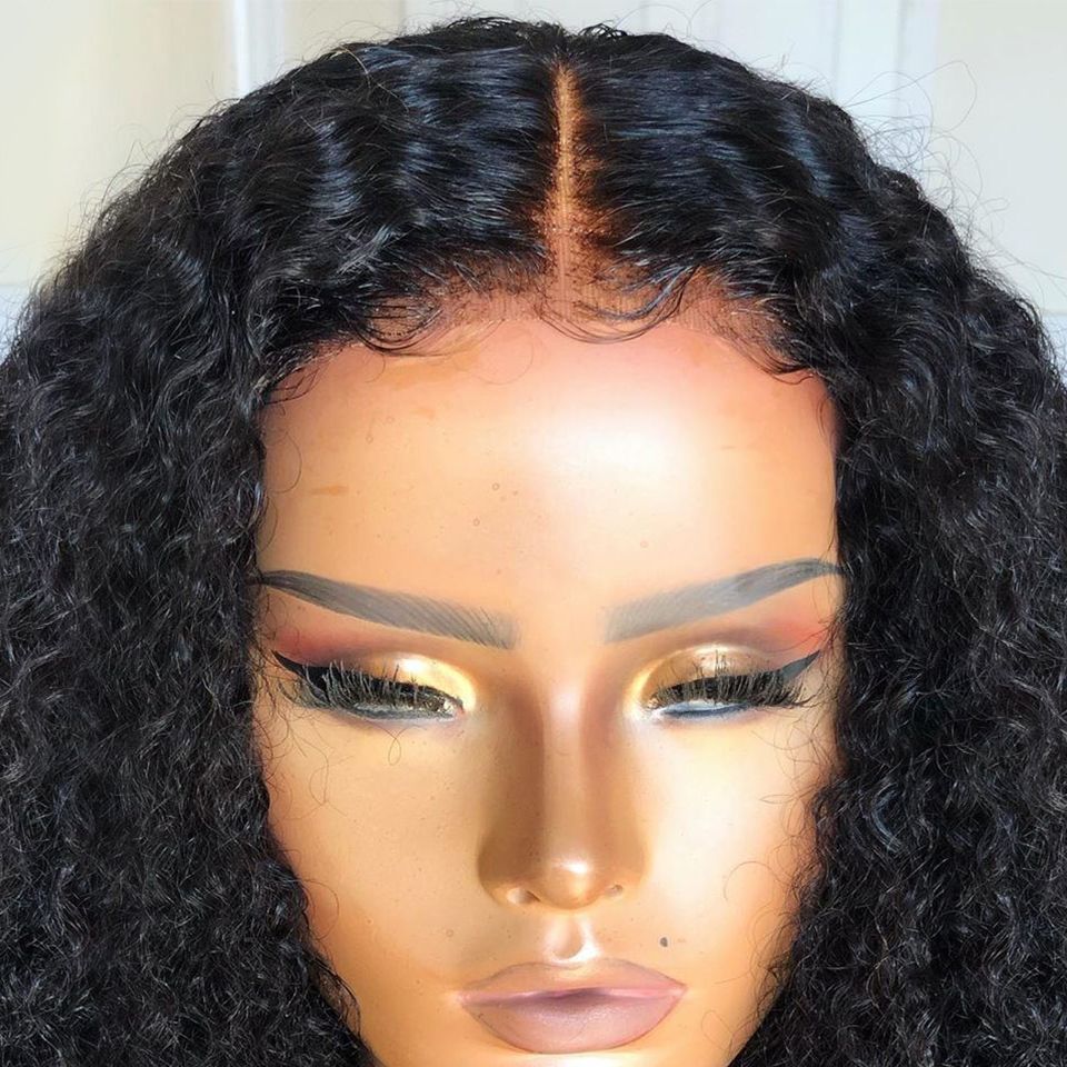 Long Kinky Curly Lace Front Human Hair Wig: Dense and Fluffy Black