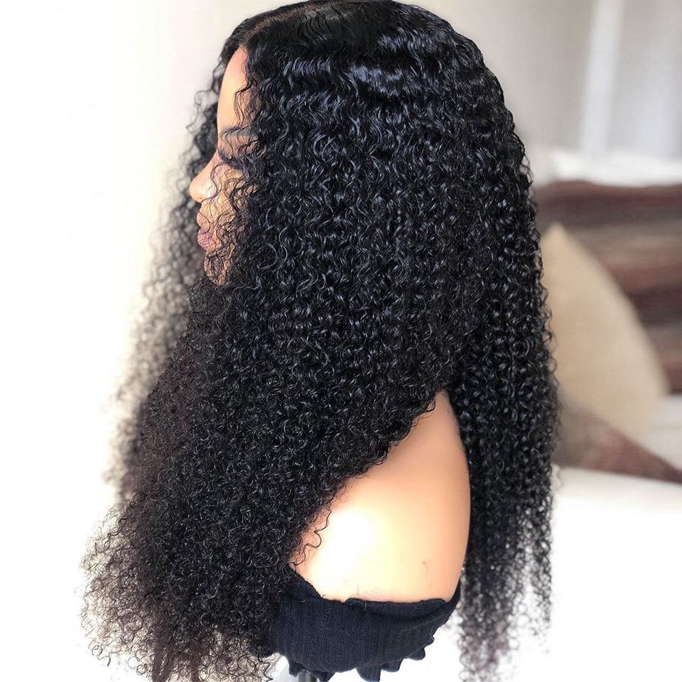 Long Kinky Curly Lace Front Human Hair Wig: Dense and Fluffy Black