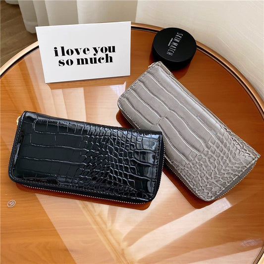 Long lady zipper clutch Wallet Black