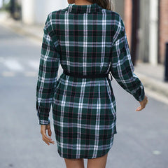 Long Plaid Shirt Dress for Women Green