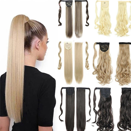 Long Straight Synthetic Wrap Around Clip - In Ponytail Wig A