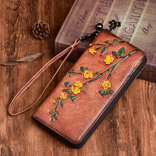 Long vegetable tanned purse Brown