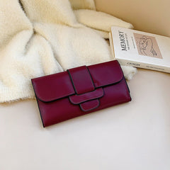 Long Wallet Female Personality Leather Clutch Bag Wine Red