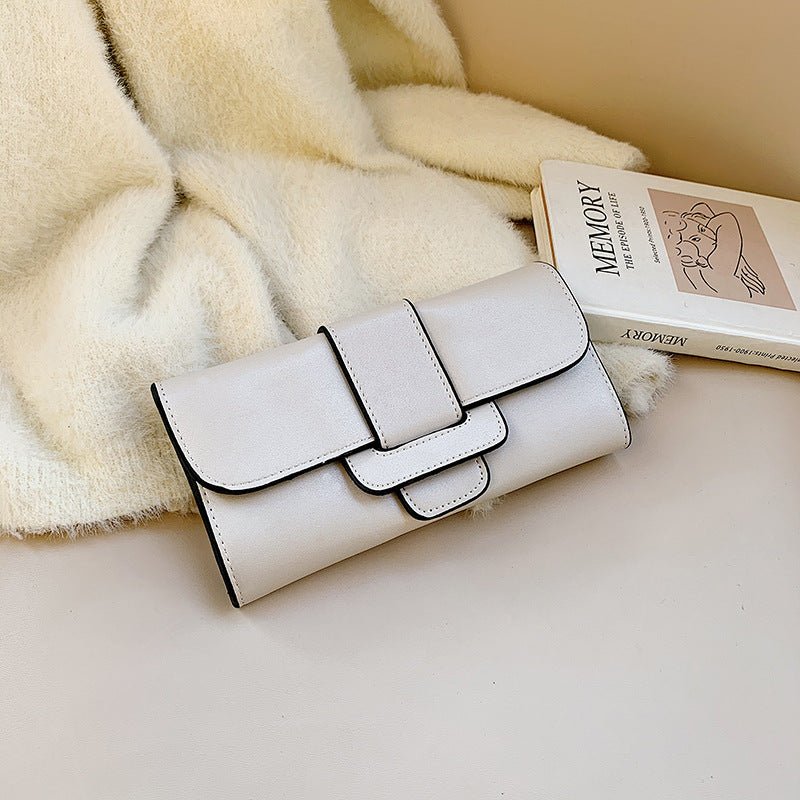 Long Wallet Female Personality Leather Clutch Bag Beige