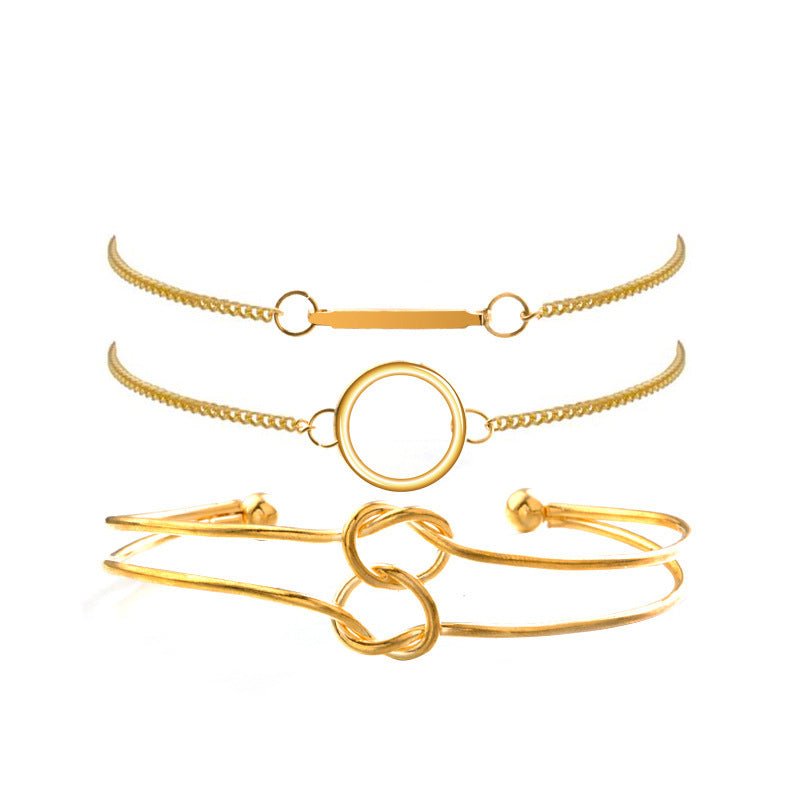 Love Leaves Multi - layer Bracelet Set: Elegant English Letters ZA1286 Gold