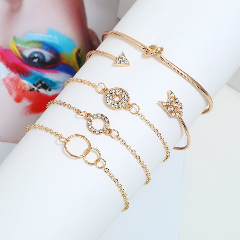 Love Leaves Multi - layer Bracelet Set: Elegant English Letters ZA1260 Gold