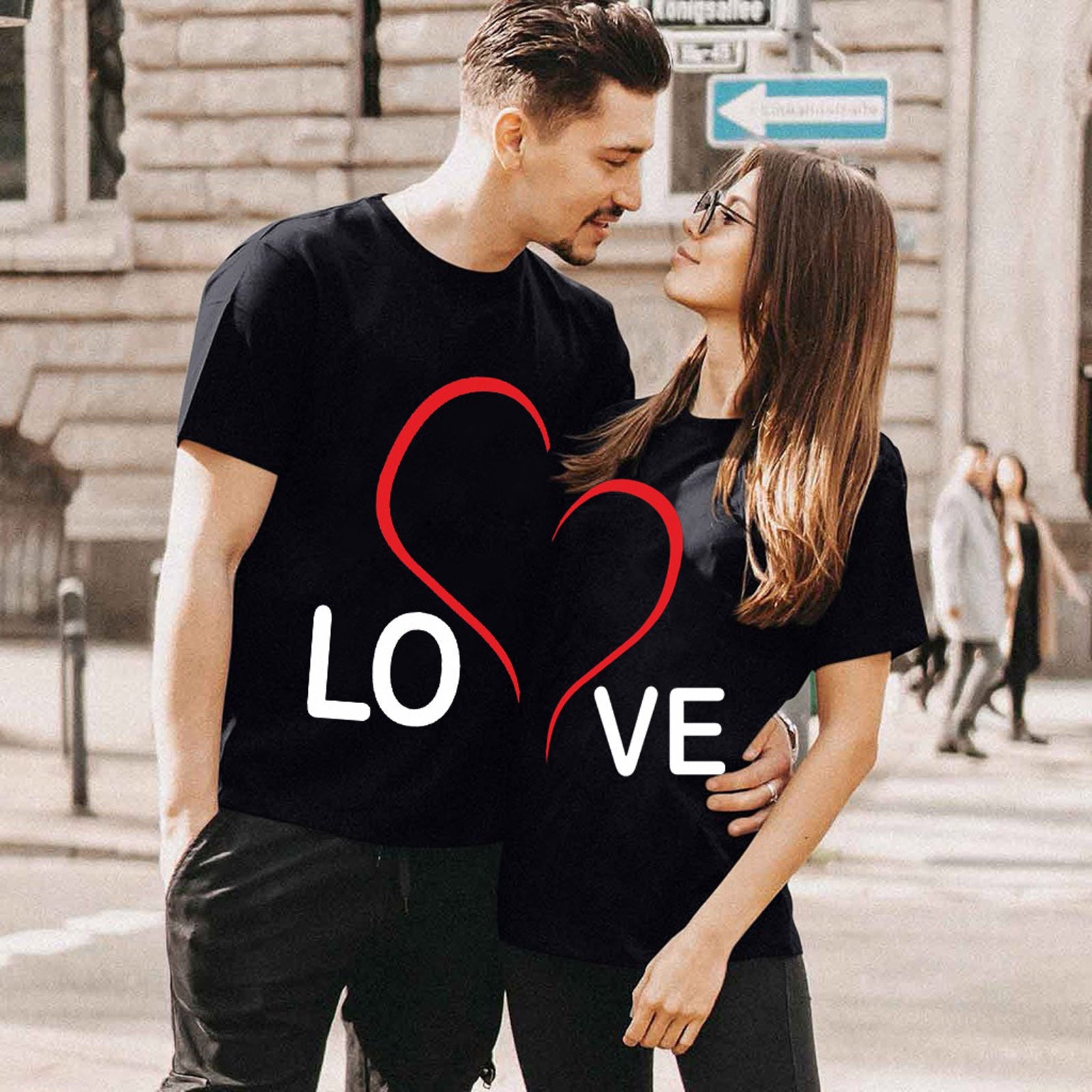 Love Letters Couple Print Round Neck T - shirts White