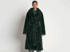 Luxurious Winter Long Rabbit Fur Mink Overcoat Thickened Fleece Coat Dark Green