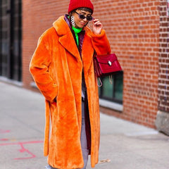 Luxurious Winter Long Rabbit Fur Mink Overcoat Thickened Fleece Coat Orange