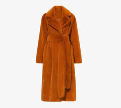 Luxurious Winter Long Rabbit Fur Mink Overcoat Thickened Fleece Coat Caramel