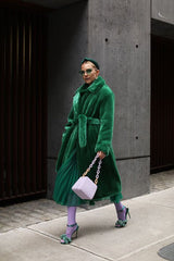 Luxurious Winter Long Rabbit Fur Mink Overcoat Thickened Fleece Coat Emerald