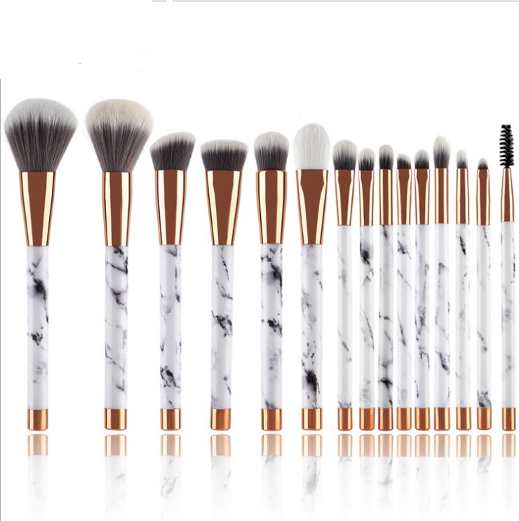 Marble 15 - Piece Makeup Brush Set - Complete Beauty Kit White