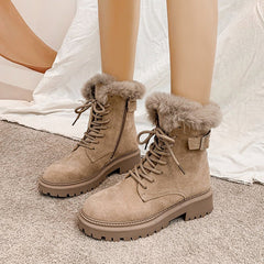Martin Boots For Women Round Toe Suede Short Apricot