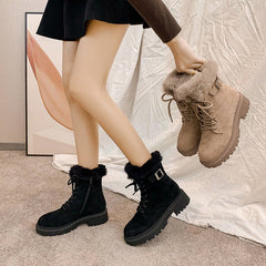 Martin Boots For Women Round Toe Suede Short Apricot