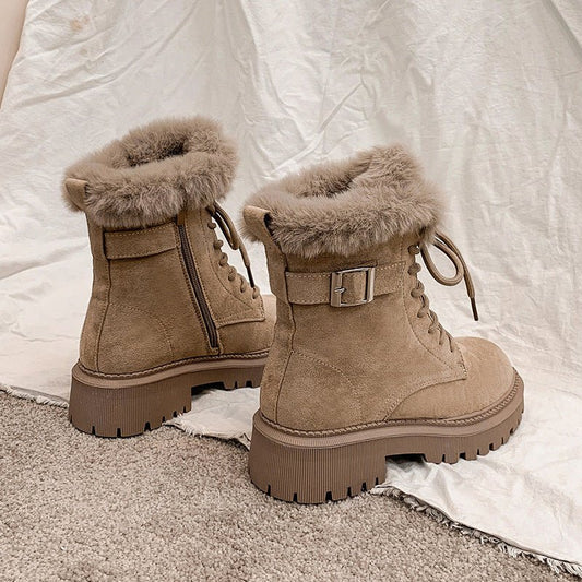 Martin Boots For Women Round Toe Suede Short Apricot