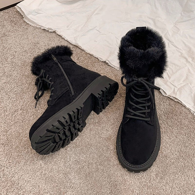 Martin Boots For Women Round Toe Suede Short Black