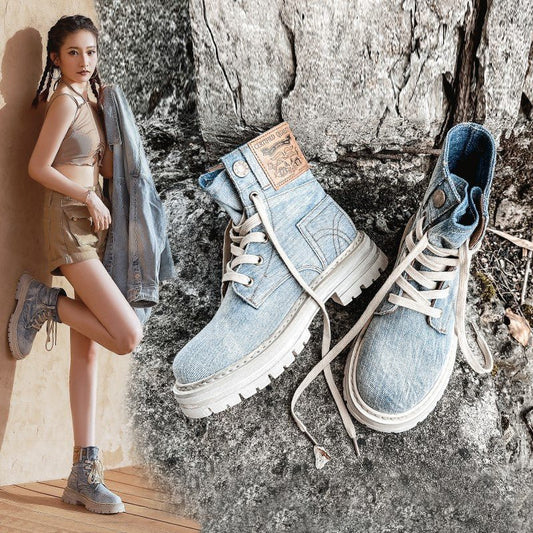 Martin Boots Women's Retro Denim Lace - up Light Blue