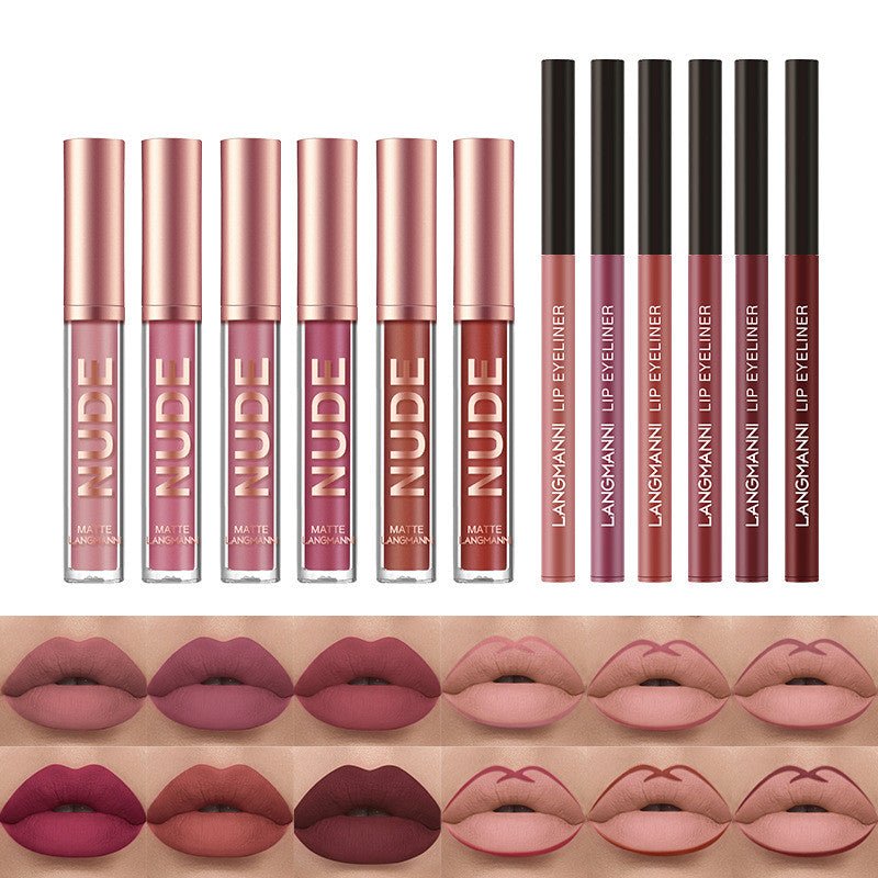 Matte Lipstick and Lip Liner Set: 12 - Piece Makeup Collection As shown