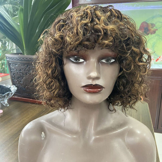 Mechanized Human Hair Bob Headgear Wig 427style