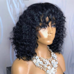 Mechanized Human Hair Bob Headgear Wig Natural color