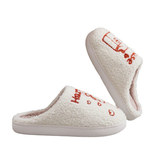 Men's And Women's Fashion Cozy Soft Platform Plush Cotton Slippers White