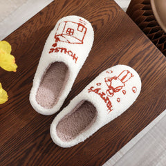 Men's And Women's Fashion Cozy Soft Platform Plush Cotton Slippers White