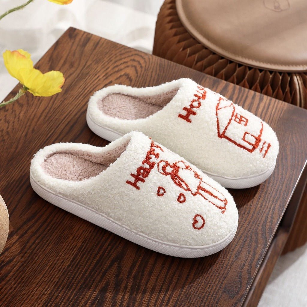 Men's And Women's Fashion Cozy Soft Platform Plush Cotton Slippers White