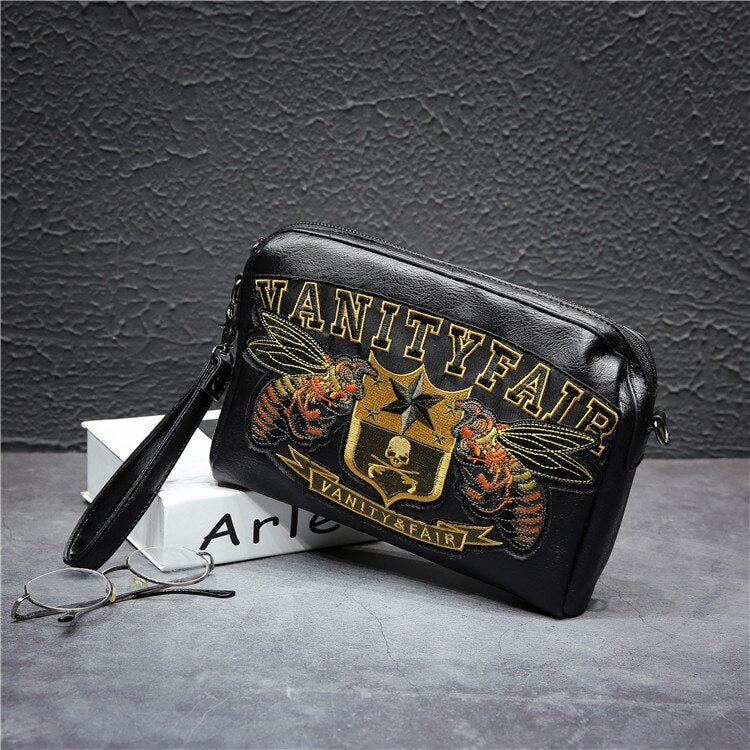 Men's embroidered pattern clutch bag Black