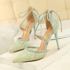 Mesh lace cross cut sandals Green