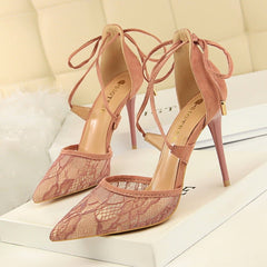 Mesh lace cross cut sandals Purple