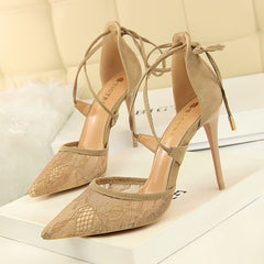 Mesh lace cross cut sandals Khaki