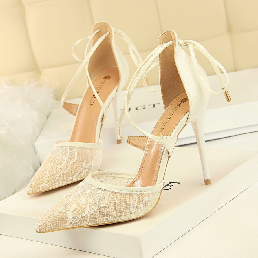 Mesh lace cross cut sandals White