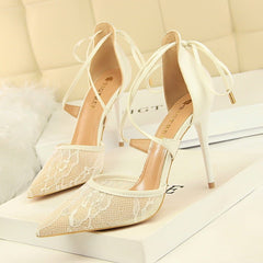 Mesh lace cross cut sandals White