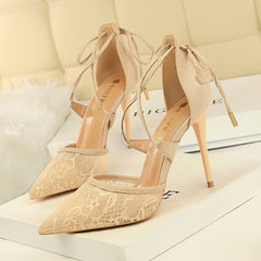 Mesh lace cross cut sandals Pink