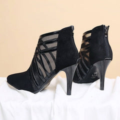 Mesh pointed toe stiletto heels Grey