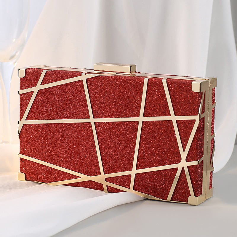 Metal Dinner Bag Diagonal Span Women's Hand Female Small Red