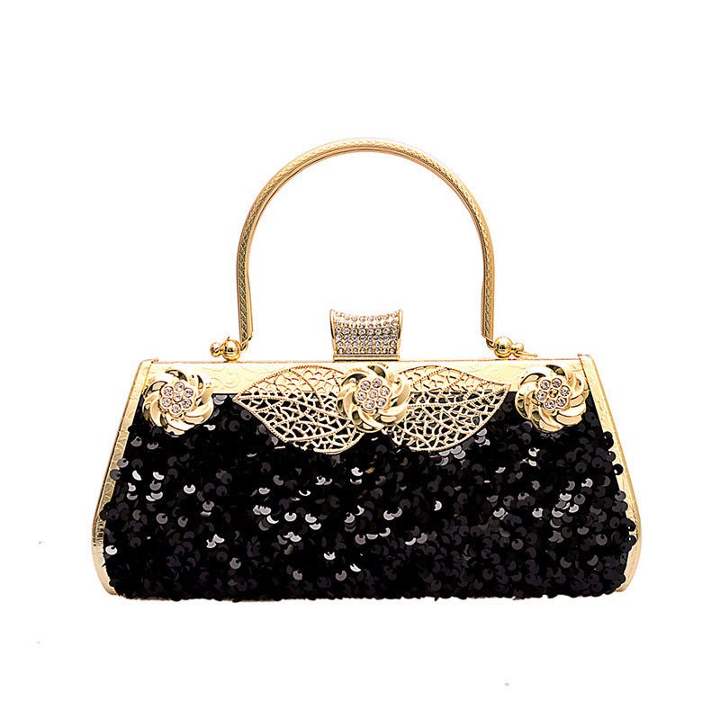Metal Handbag With Diamond Banquet Clutch Black