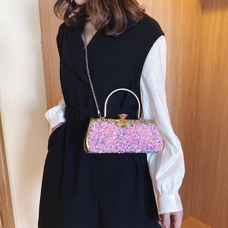 Metal Handbag With Diamond Banquet Clutch Black