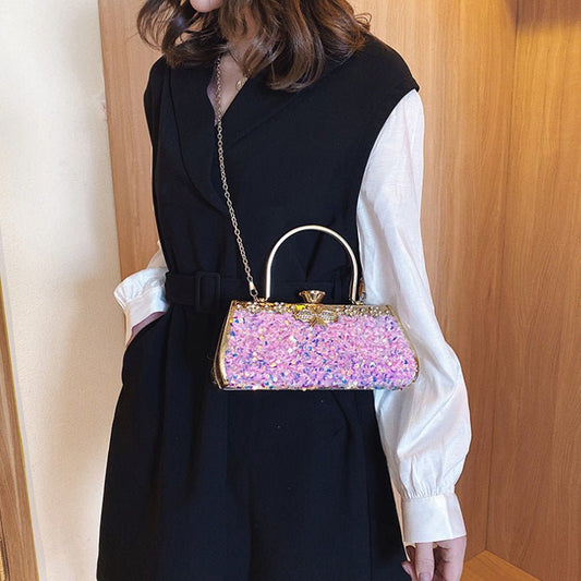 Metal Handbag With Diamond Banquet Clutch Black