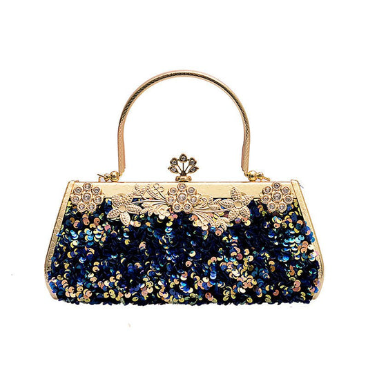 Metal Handbag With Diamond Banquet Clutch Blue