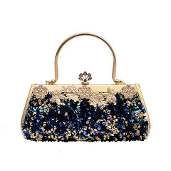 Metal Handbag With Diamond Banquet Clutch Blue