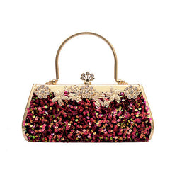 Metal Handbag With Diamond Banquet Clutch Red