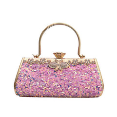 Metal Handbag With Diamond Banquet Clutch Pink