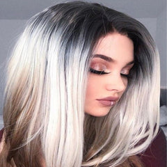 Mid - section Three - color Gradient Wig Set for Women Linen Grey